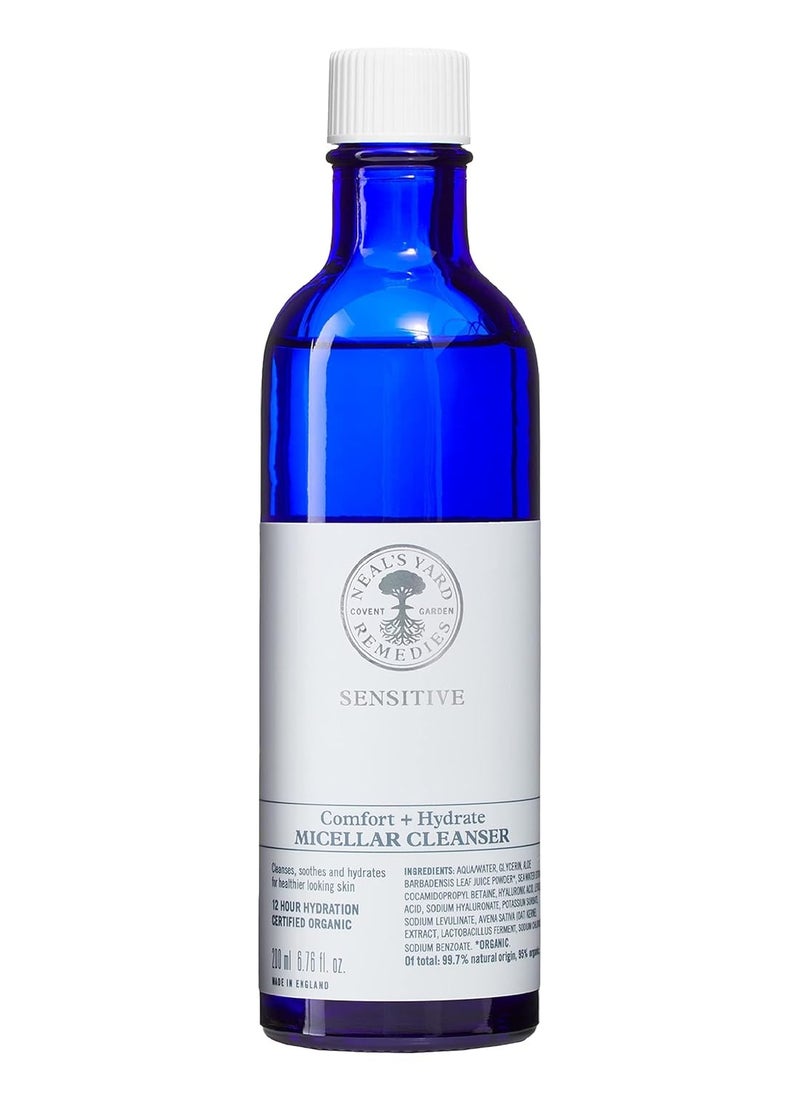 Neal's Yard Remedies | Sensitive Comfort + Hydrate Micellar Cleanser | Up to 12 Hours of Hydration | Gifts for Women | Gently Cleanses & Hydrates Skin | 200ml