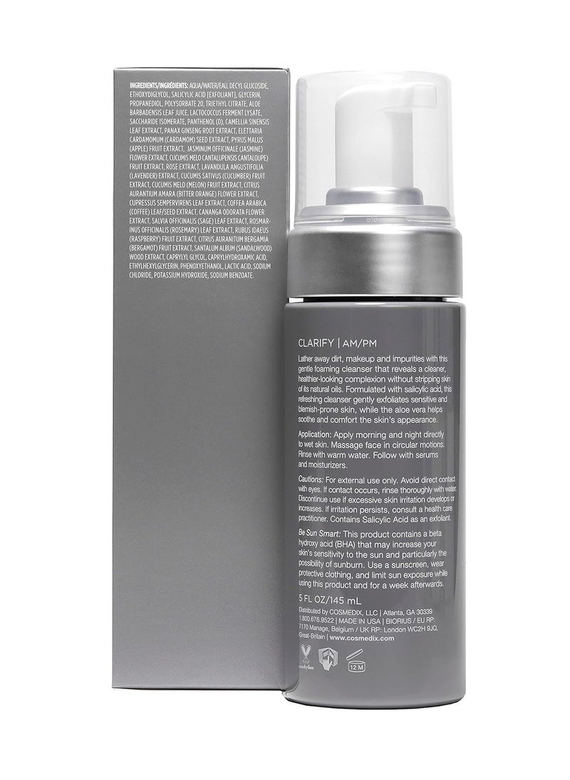 COSMEDIX Clarify Salicylic Acid Foaming Cleanser, Exfoliates Sensitive and Blemish-Prone Skin, Aloe Vera, Alcohol and Sulfate Free, Cruelty-Free, Gluten Free