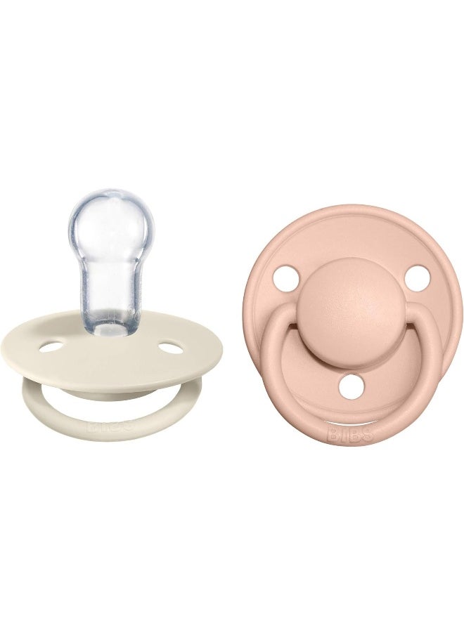 Bibs Pacifiers De Lux Collection, Bpa-Free Baby Pacifier, Made In Denmark, Set Of 2 Ivory/Blush Color Premium Soothers, Size One Size