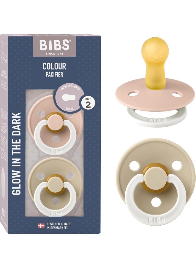 Bibs Colour Glow Soother 2-Pack, Glow In The Dark Bpa Free Dummy Pacifier, Round Natural Rubber Latex, Size 2 , 6-18 Months , Blush Night/Vanilla Night