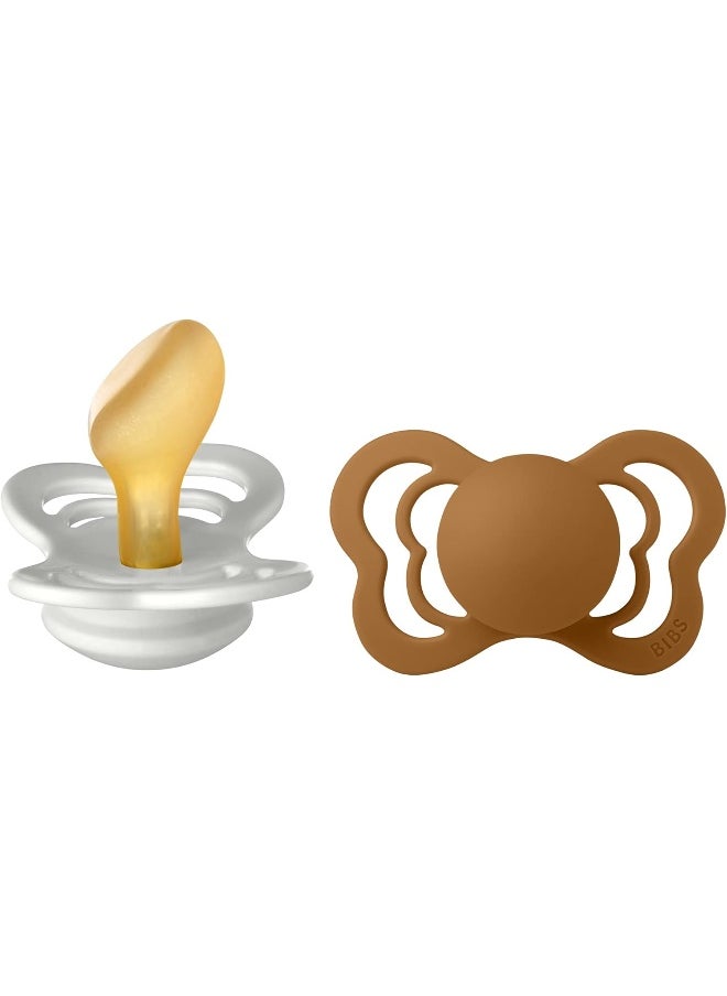 Bibs Pacifiers Couture Collection, Bpa-Free Baby Pacifier, Made In Denmark, Set Of 2 Haze/Caramel Color Premium Soothers