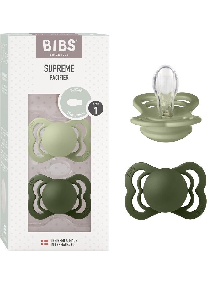 Bibs Supreme Soother 2-Pack, Bpa Free Dummy Pacifier, Symmetrical Silicone, Size 1 , 0-6 Months , Sage/Hunter Green