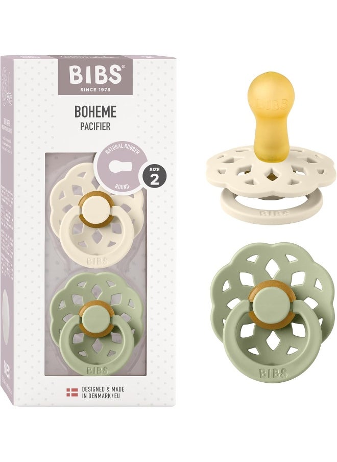 Boheme Natural Rubber Latex Round Pacifier Size 2-6-18M 2-Pack Ivory/Sage