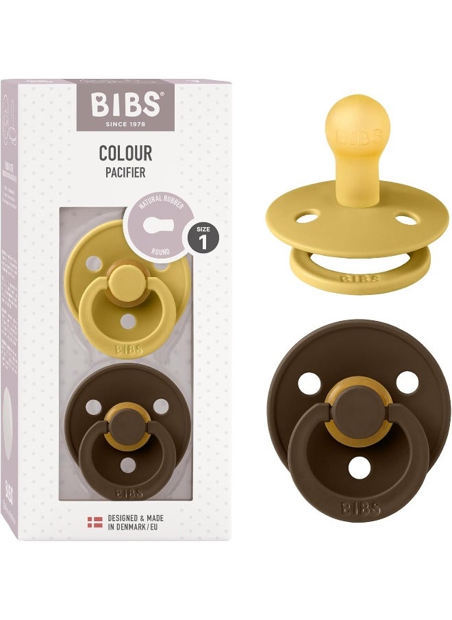 Bibs Colour Soother 2-Pack, Bpa Free Dummy Pacifier, Round Natural Rubber Latex, Size 1 , 0-6 Months , Mustard/Mocha