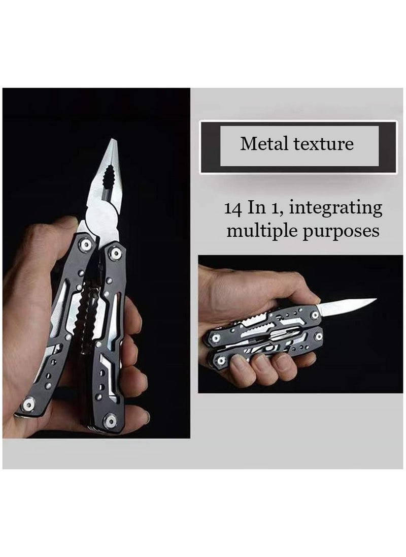 14 In 1 Multitool with Safety Locking Professional Stainless Steel Multitool Pliers Pocket Knife Bottle Opener Screwdriver for Outdoor Survival Camping Hunting and Hiking