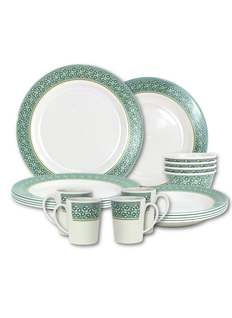 Melrich 16 Pcs Melamine Dinner Set Dinner and Soup plates Bowl and Water mug Dishwasher and Freezer safe Durable and Strong