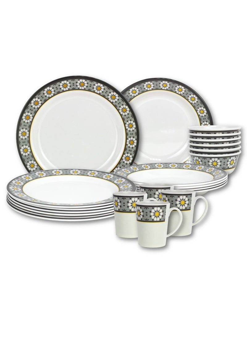 Melrich 24 Pcs Melamine Dinner set Dinner and Soup plates and Bowls Durable and Strong Dishwasher and Freezer safe