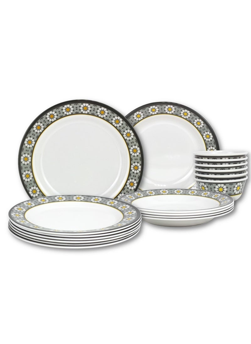 Melrich 18 Pcs Melamine Dinner Set Dinner and Soup plates Bowl and Water mug Durable and Strong Dishwasher and Freezer safe