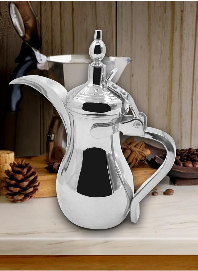 Arabic Coffee Dallah Pot Rustproof Premium Stainless Steel Teapot Mirror Finish Coffee Kettle Easy Pour Spout Tea Kettle with Attached Lid and Ergonomic Handle Dishwasher