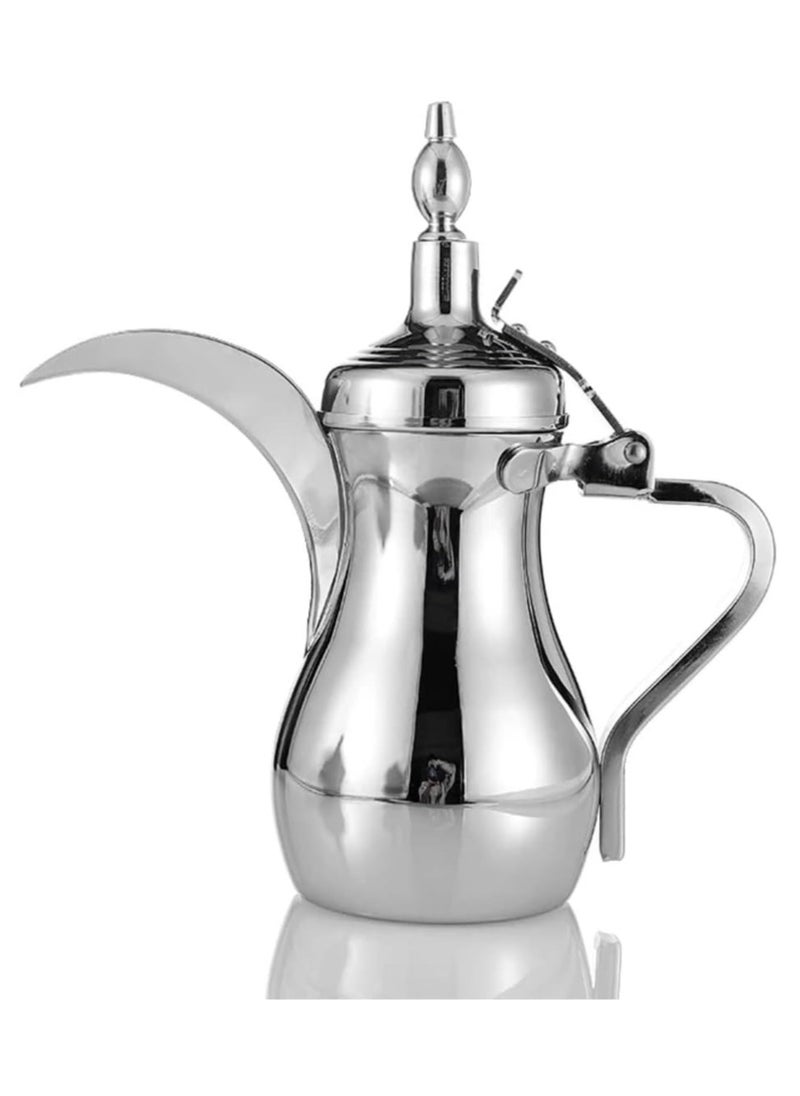 Arabic Coffee Dallah Pot Rustproof Premium Stainless Steel Teapot Mirror Finish Coffee Kettle Easy Pour Spout Tea Kettle with Attached Lid and Ergonomic Handle Dishwasher