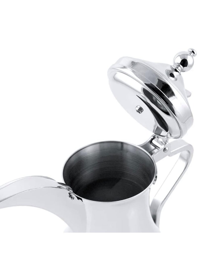 Arabic Coffee Dallah Pot Rustproof Premium Stainless Steel Teapot Mirror Finish Coffee Kettle Easy Pour Spout Tea Kettle with Attached Lid and Ergonomic Handle Dishwasher