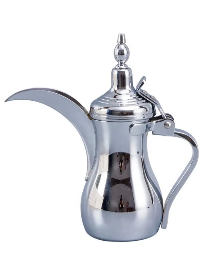 Arabic Coffee Dallah Pot Rustproof Premium Stainless Steel Teapot Mirror Finish Coffee Kettle Easy Pour Spout Tea Kettle with Attached Lid and Ergonomic Handle Dishwasher