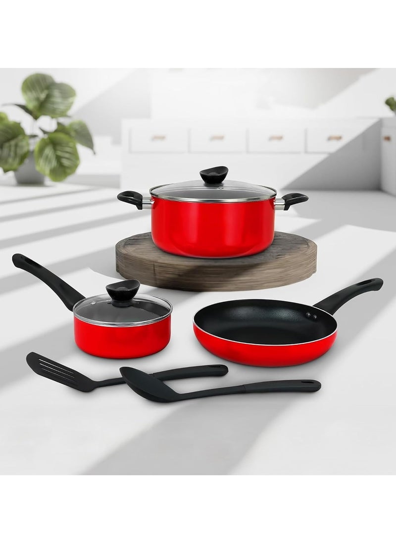 Kawashi 7-Piece Cookware Gift Set | Ramadan Limited-Time Deals Non-Stick Aluminum Cookware Set with Casserole, Fry Pan, Sauce Pan,| Durable Scratch-Resistant Cooking Set
