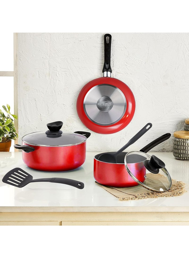 Kawashi 7-Piece Cookware Gift Set | Ramadan Limited-Time Deals Non-Stick Aluminum Cookware Set with Casserole, Fry Pan, Sauce Pan,| Durable Scratch-Resistant Cooking Set