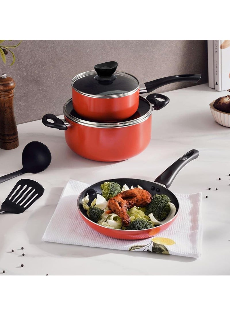 Kawashi 7-Piece Cookware Gift Set | Ramadan Limited-Time Deals Non-Stick Aluminum Cookware Set with Casserole, Fry Pan, Sauce Pan,| Durable Scratch-Resistant Cooking Set