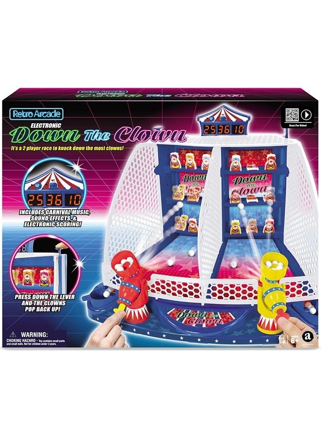 Merchant Ambassador Retro Arcade Electronic: Down The Clown - Hyper Neon Black Series - Tabletop Game, Sound Effects, Electronic Scoreboard, 2 Players, Ages 6+