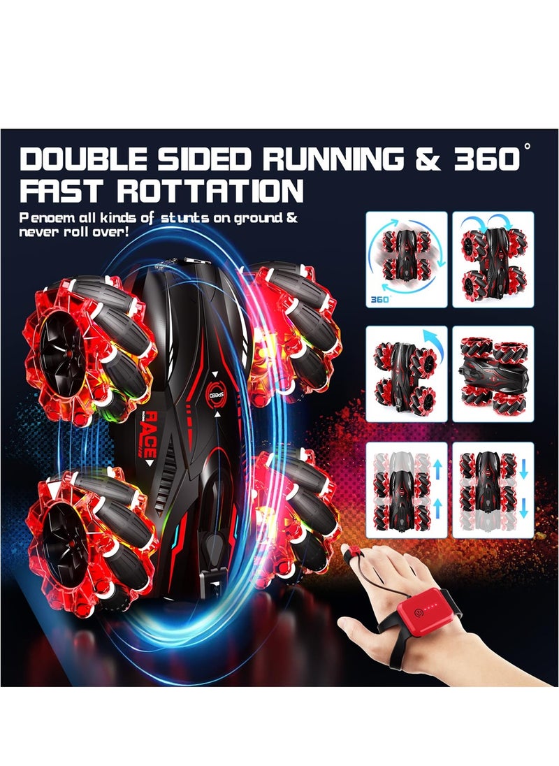 4WD Gesture Control Stunt Car with Cool Lights 360 Flips Double Sided Off Road Fun for Kids Birthday Gifts Red