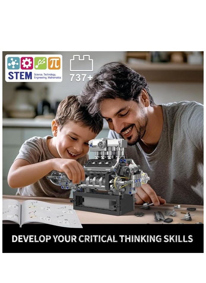 V8 Engine Model Kit That Works for 14+ Kids Boys and Adults, 10206 MCL V8 DIY Car Engine Model Educational Experiment Toy, 737Pcs
