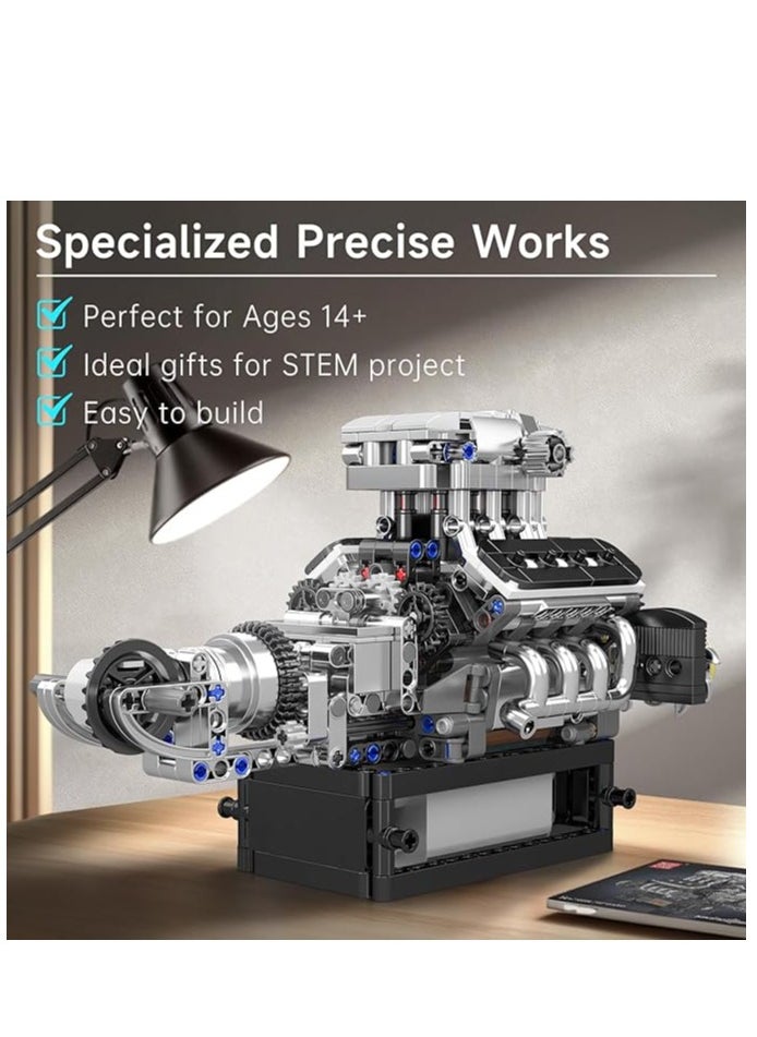V8 Engine Model Kit That Works for 14+ Kids Boys and Adults, 10206 MCL V8 DIY Car Engine Model Educational Experiment Toy, 737Pcs