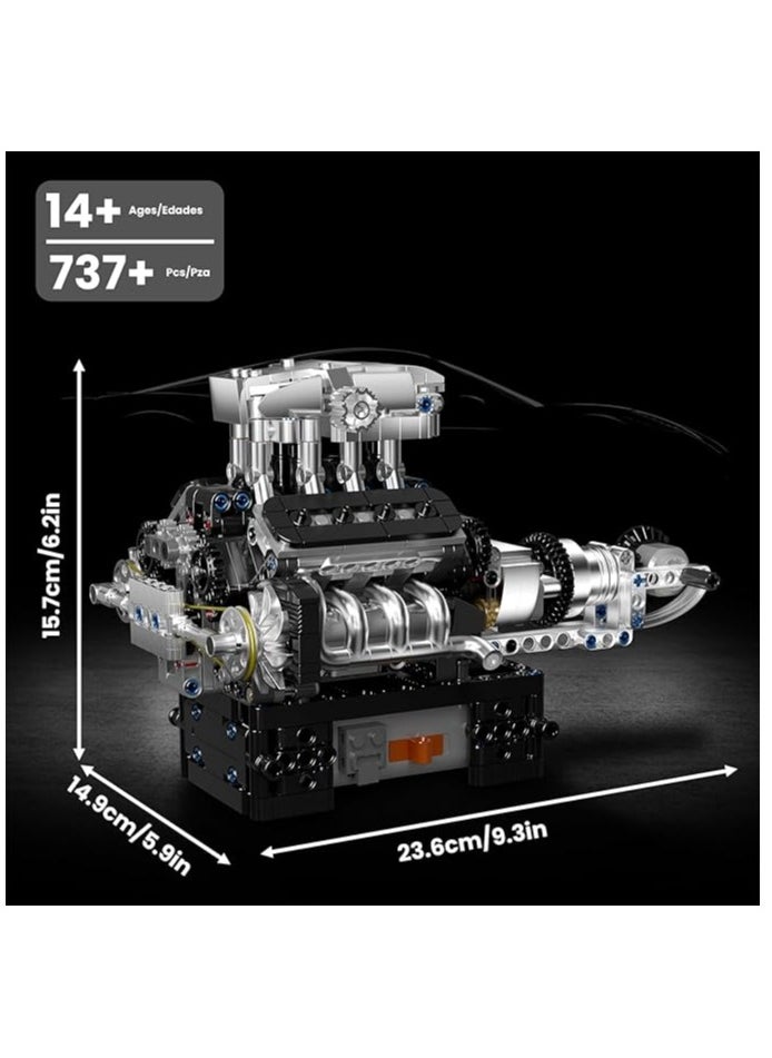 V8 Engine Model Kit That Works for 14+ Kids Boys and Adults, 10206 MCL V8 DIY Car Engine Model Educational Experiment Toy, 737Pcs