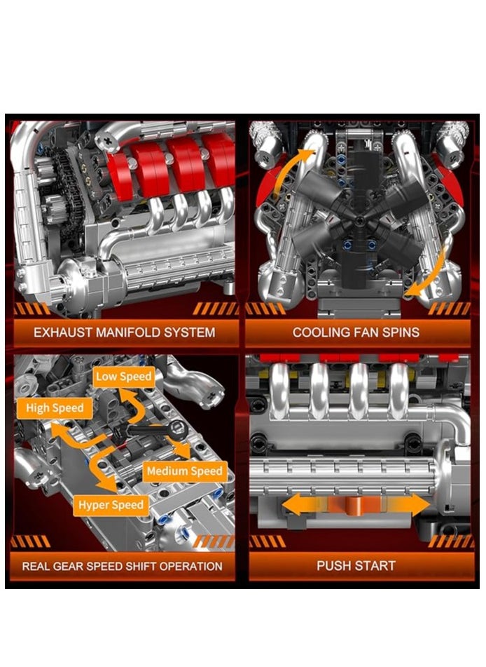 10203 Supercar V8 Engine Transmission Kit,Educational Sports Car Bricks Set,8-Cylinder Car Engine Building Engineering  Building Blocks