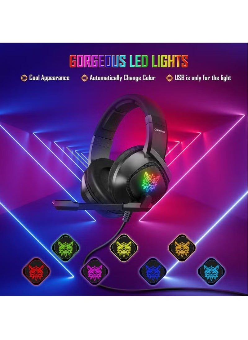 K19 Professional Gaming Headphone with RGB Backlight – High-Quality Stereo Sound, Noise-Cancelling Microphone, Adjustable Headband, Soft Cushioned Ear Pads – Ideal for Gaming, Streaming, and Communication – Compatible with PC, PS4, Xbox, and Mobile Devices