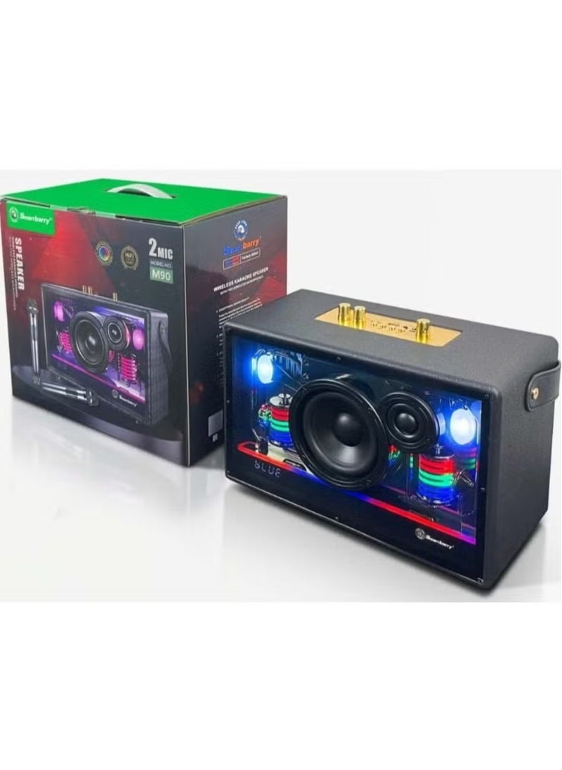 M90 Portable Bluetooth Speaker with 2 UHF Wireless Microphones – Ultimate Karaoke Machine for Adults & Kids – Speaker System with Progressive LED Lights – Rechargeable Home Party Sound System with Deep Bass & Clear Audio for Events, Outdoor, and Indoor Entertainment