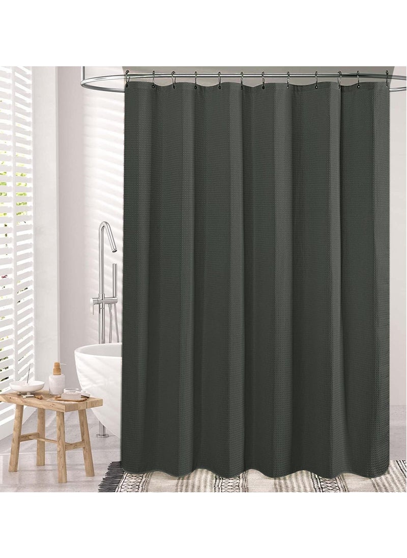 Premium Shower Curtain Thick Fabric Waffle Weave Design 5-Star Hotel Quality, Waterproof Mildew-proof No Smell Washable with 12 Hooks for Bathroom (Green, 180 x 180cm)