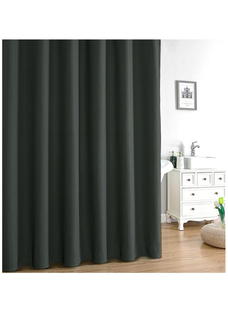 Premium Shower Curtain Thick Fabric Waffle Weave Design 5-Star Hotel Quality, Waterproof Mildew-proof No Smell Washable with 12 Hooks for Bathroom (Green, 180 x 180cm)