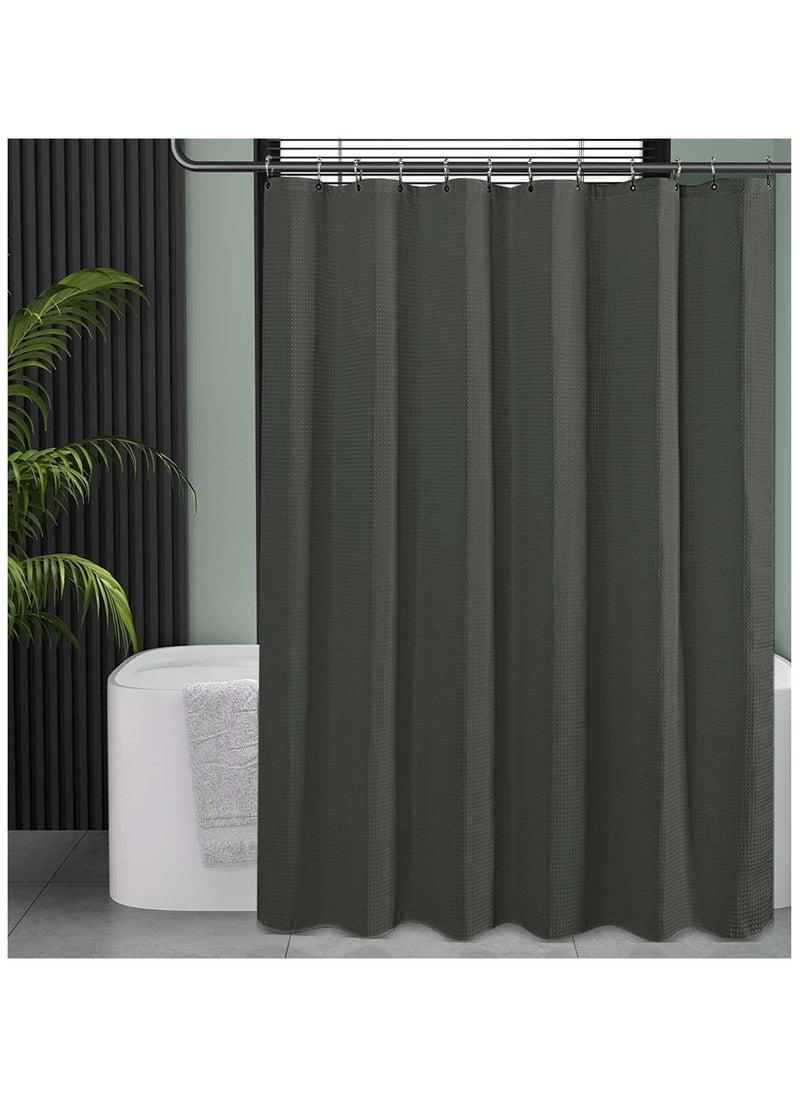 Premium Shower Curtain Thick Fabric Waffle Weave Design 5-Star Hotel Quality, Waterproof Mildew-proof No Smell Washable with 12 Hooks for Bathroom (Green, 180 x 180cm)
