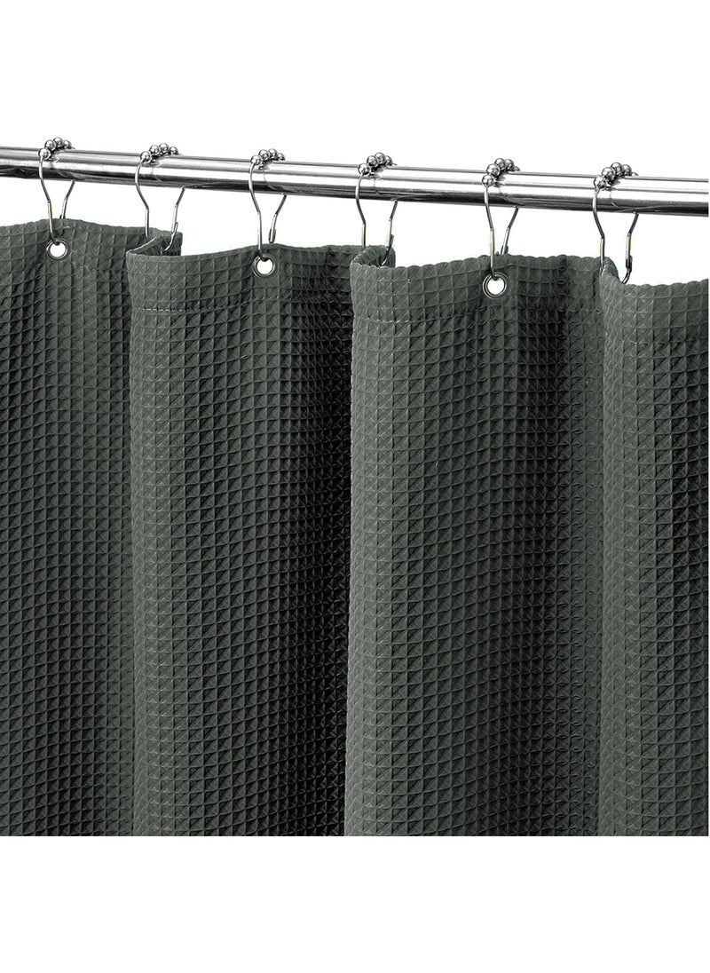 Premium Shower Curtain Thick Fabric Waffle Weave Design 5-Star Hotel Quality, Waterproof Mildew-proof No Smell Washable with 12 Hooks for Bathroom (Green, 180 x 180cm)