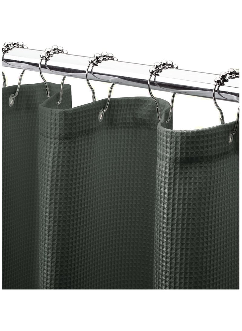 Premium Shower Curtain Thick Fabric Waffle Weave Design 5-Star Hotel Quality, Waterproof Mildew-proof No Smell Washable with 12 Hooks for Bathroom (Green, 180 x 180cm)