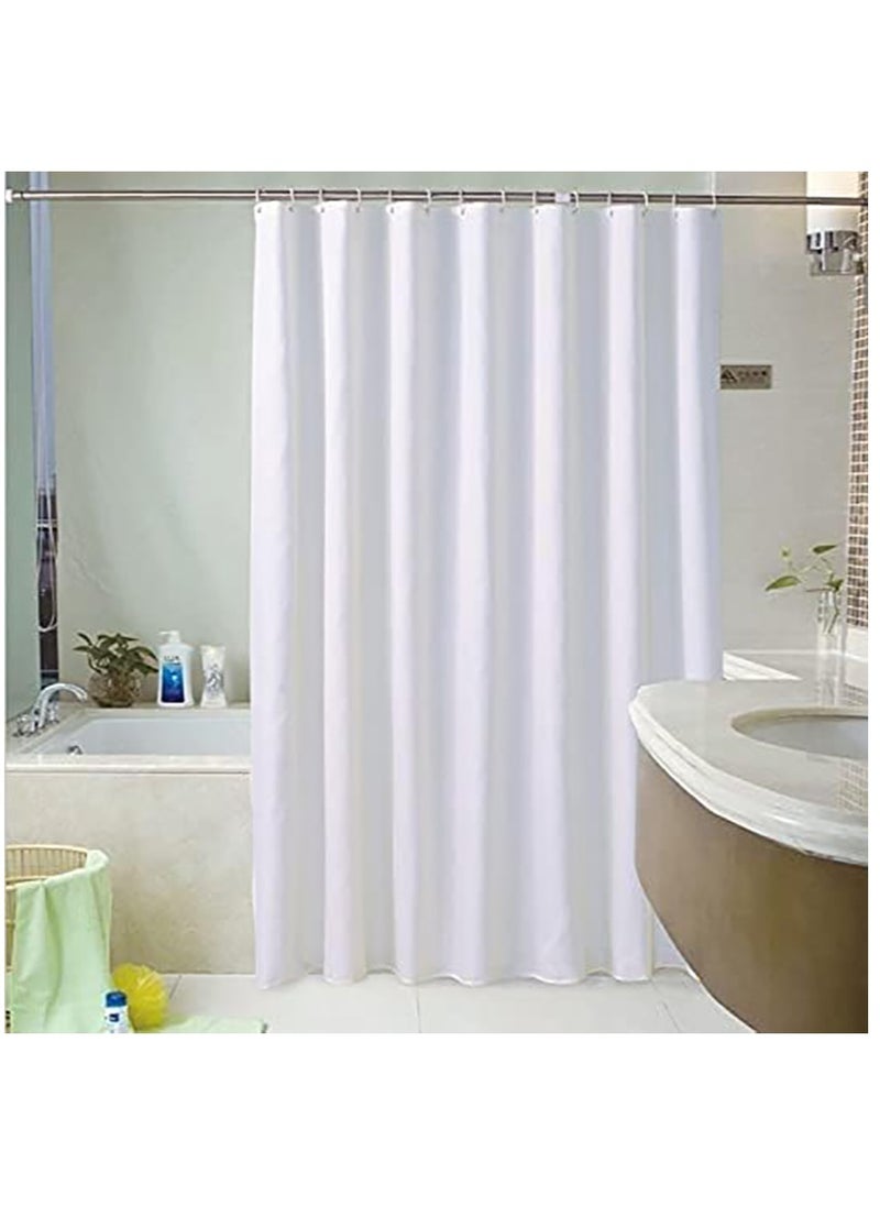 Shower Curtain Plain White Thick Fabric European Style, Waterproof Mildew-proof No Smell with 12 Plastic Hooks for Bathroom (White, 200x180cm)