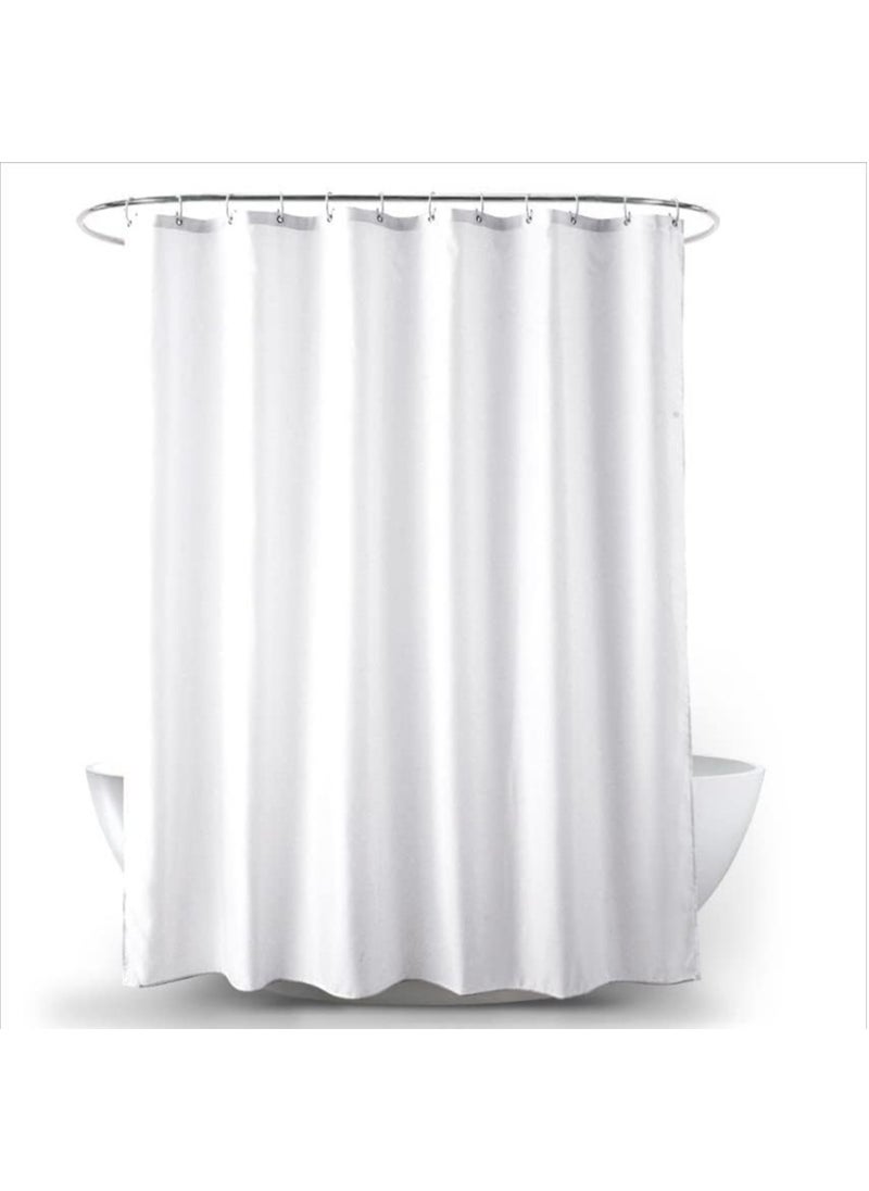 Shower Curtain Plain White Thick Fabric European Style, Waterproof Mildew-proof No Smell with 12 Plastic Hooks for Bathroom (White, 200x180cm)