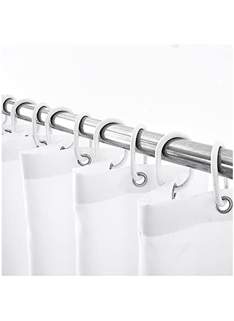 Shower Curtain Plain White Thick Fabric European Style, Waterproof Mildew-proof No Smell with 12 Plastic Hooks for Bathroom (White, 200x180cm)
