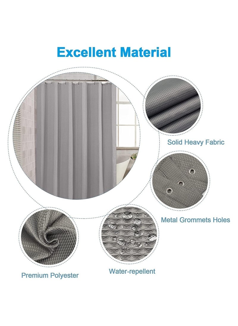 Premium Shower Curtain Thick Fabric Waffle Weave Design 5-Star Hotel Quality, Waterproof Mildew-proof No Smell Washable with 12 Hooks for Bathroom (Black, 180 x 200cm)