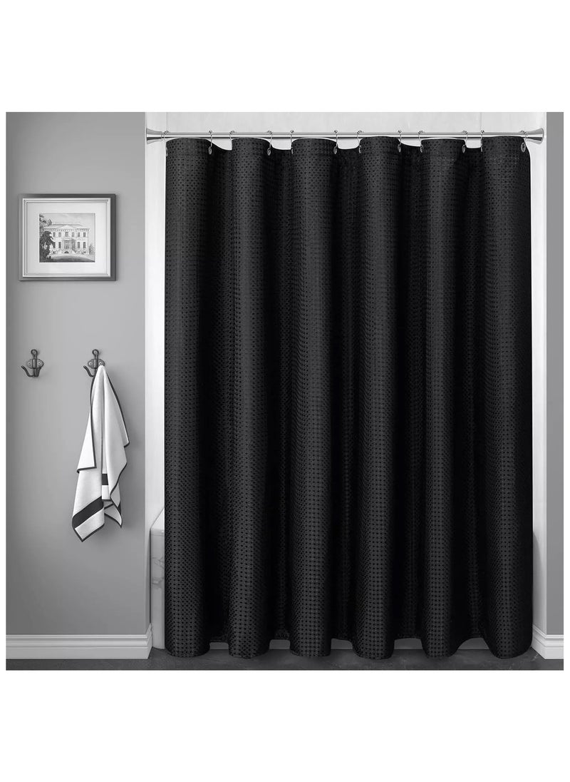 Premium Shower Curtain Thick Fabric Waffle Weave Design 5-Star Hotel Quality, Waterproof Mildew-proof No Smell Washable with 12 Hooks for Bathroom (Black, 180 x 200cm)