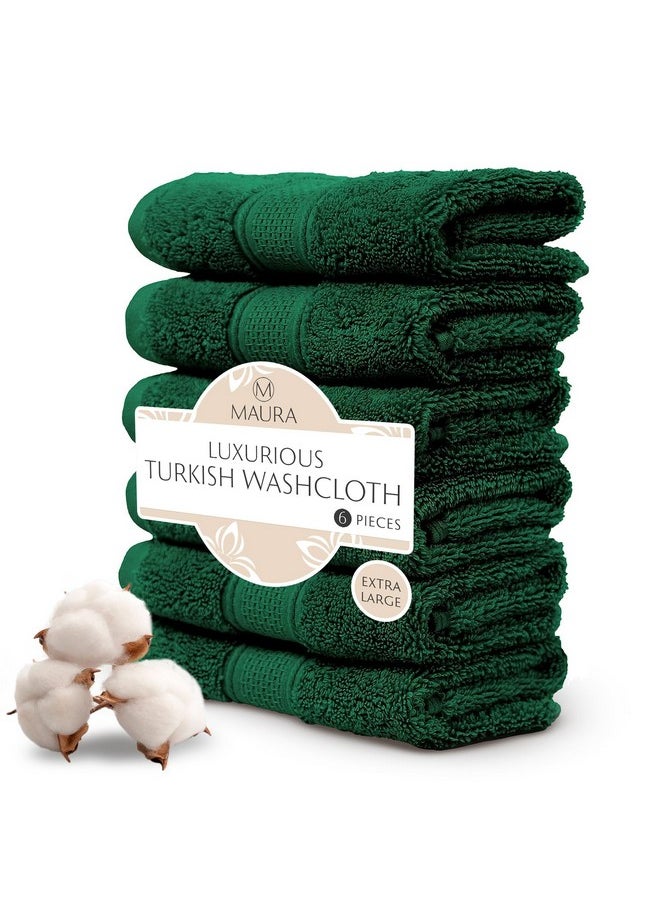 6-Pack Premium Turkish Washcloth Set - Ultimate Luxury With Soft, Thick, Super Absorbent, And Oversized Cotton Face Towels - Ideal For A Hotel & Spa Quality Experience In Classic Dark Green