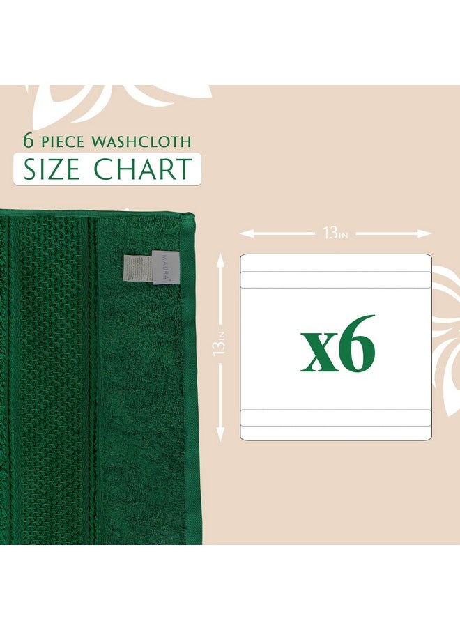 6-Pack Premium Turkish Washcloth Set - Ultimate Luxury With Soft, Thick, Super Absorbent, And Oversized Cotton Face Towels - Ideal For A Hotel & Spa Quality Experience In Classic Dark Green