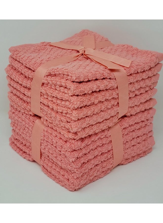 Zero Puff Bump Texture Pattern, 100% Extra Soft Zero Twist Finest Cotton, Soft And Absorbent, Tigerlily, 12-Inch X 12-Inch, Square, Luxurious Washcloths Set - Pack Of 12