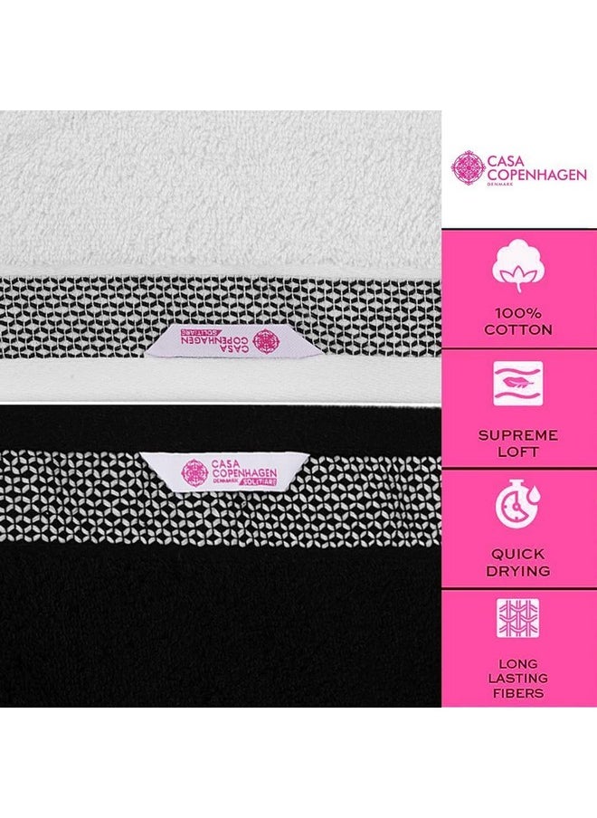 Solitaire Mix 6 Pieces Towel Set- White + Jet Black, 600 Gsm 2Bath Towel 2Hand Towel 2Washcloth, Designed In Denmark Made Of Soft Egyptian Cotton For Bathroom, Kitchen & Shower