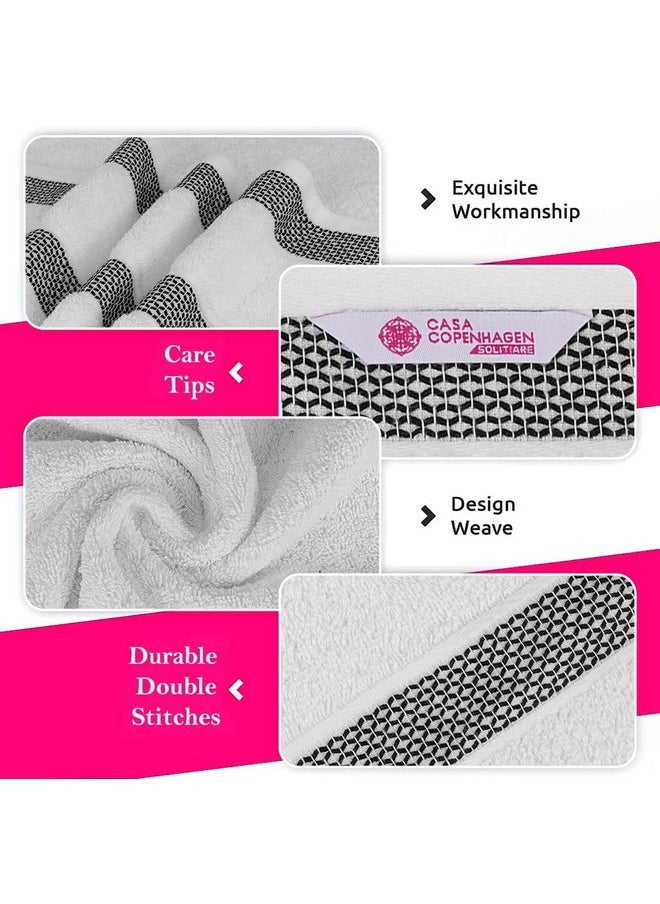 Solitaire Mix 6 Pieces Towel Set- White + Jet Black, 600 Gsm 2Bath Towel 2Hand Towel 2Washcloth, Designed In Denmark Made Of Soft Egyptian Cotton For Bathroom, Kitchen & Shower