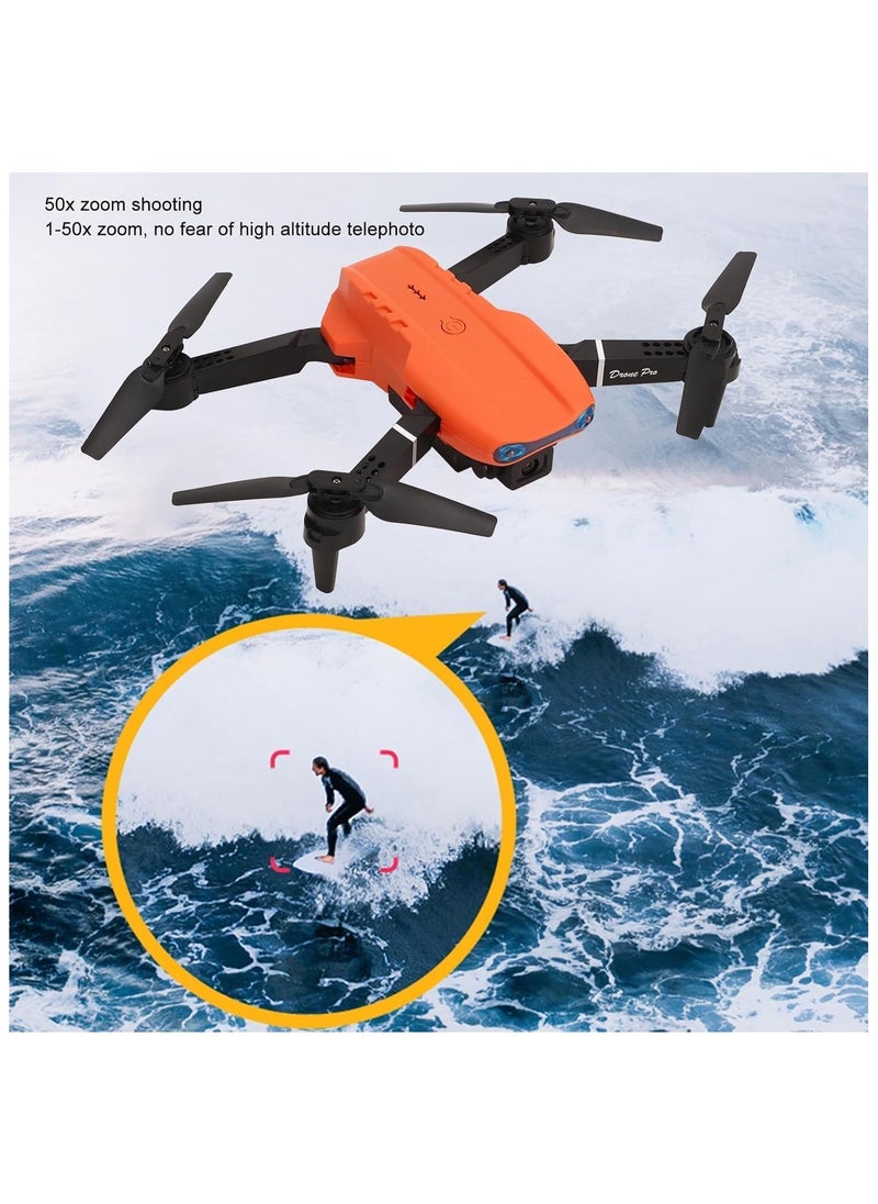 E99 Foldable Drone with 8K HD Dual Camera, Obstacle Avoidance, Altitude Hold, and Compact Design.(Orange+black) Combination.