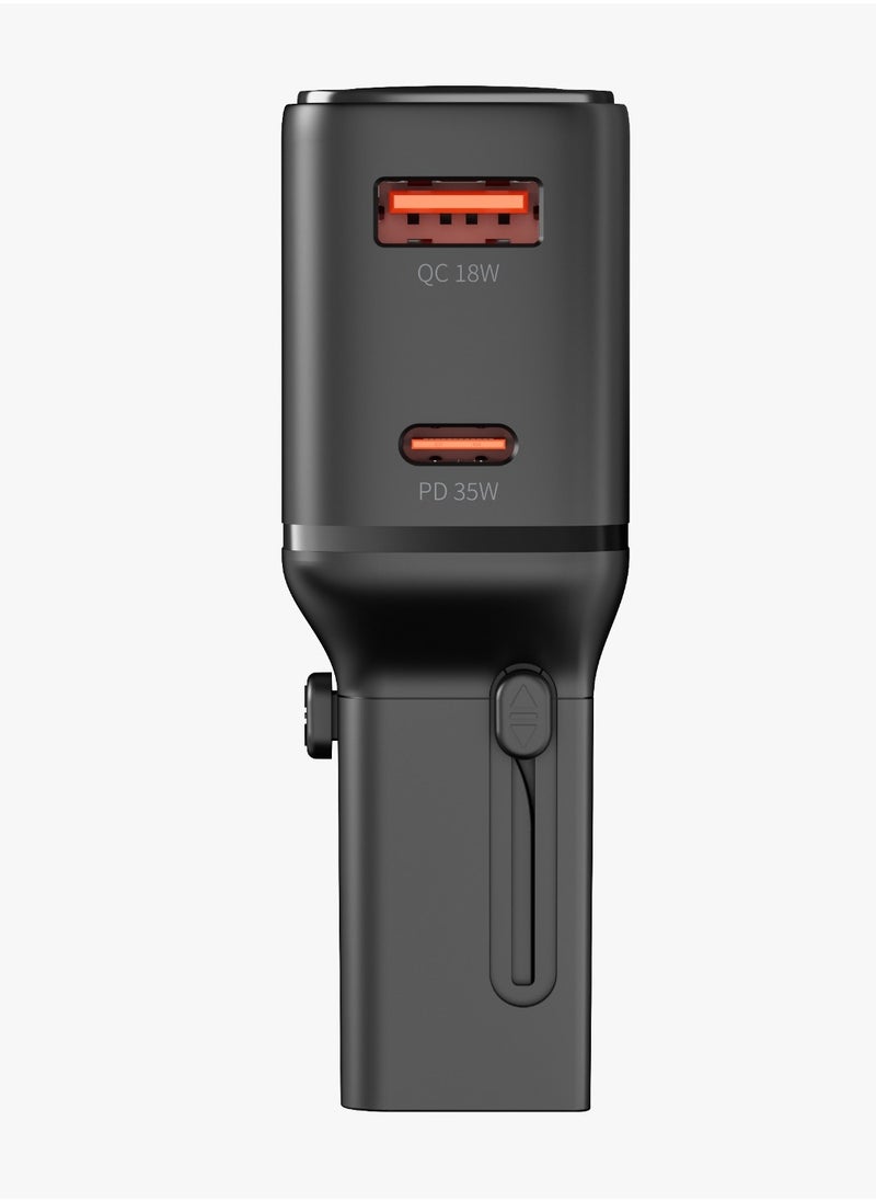 Universal Travel Pocket Charger 35W mini Universal Charger with USB-A & USB-C Ports / Simultaneous Charging / Built-In Safeguards / 200+ Countries / Universal Compatibility - Black