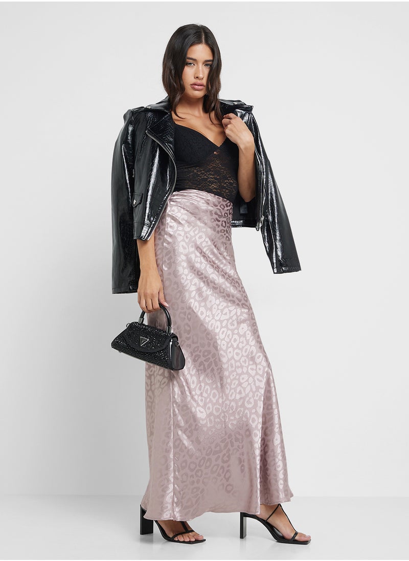 Tonal Leopard Print Satin Skirt