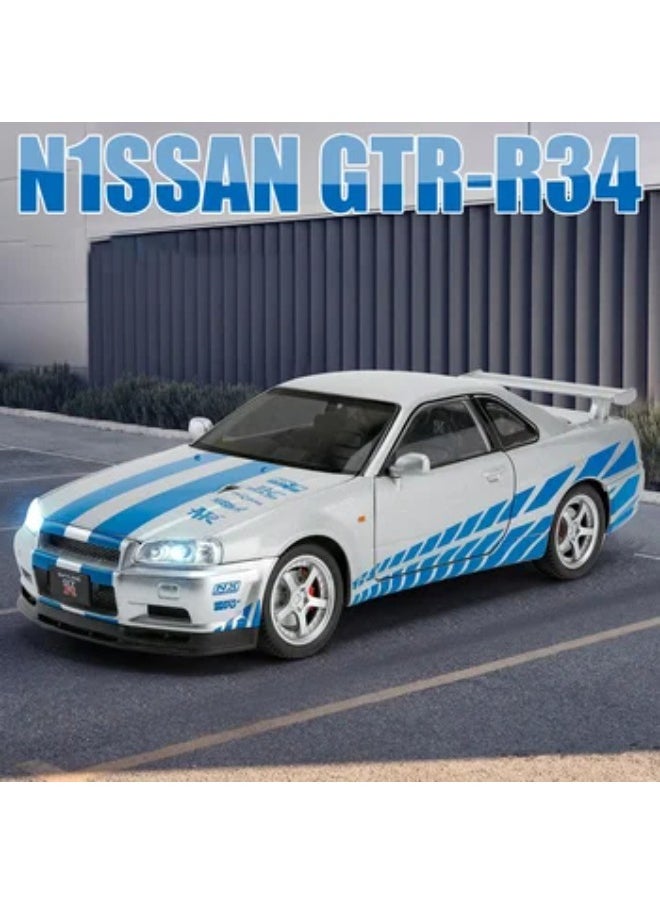 1:24 Nissan Skyline Ares GTR R34 Alloy Sports Car Model Diecasts Metal Racing Car Vehicles Model Sound Light Childrens Toys Gift