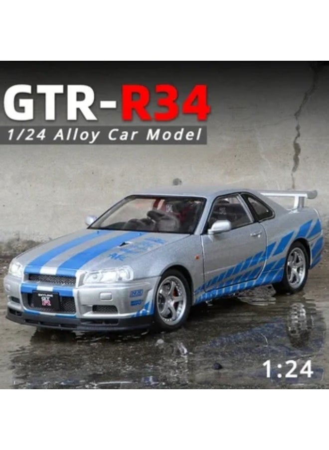 1:24 Nissan Skyline Ares GTR R34 Alloy Sports Car Model Diecasts Metal Racing Car Vehicles Model Sound Light Childrens Toys Gift