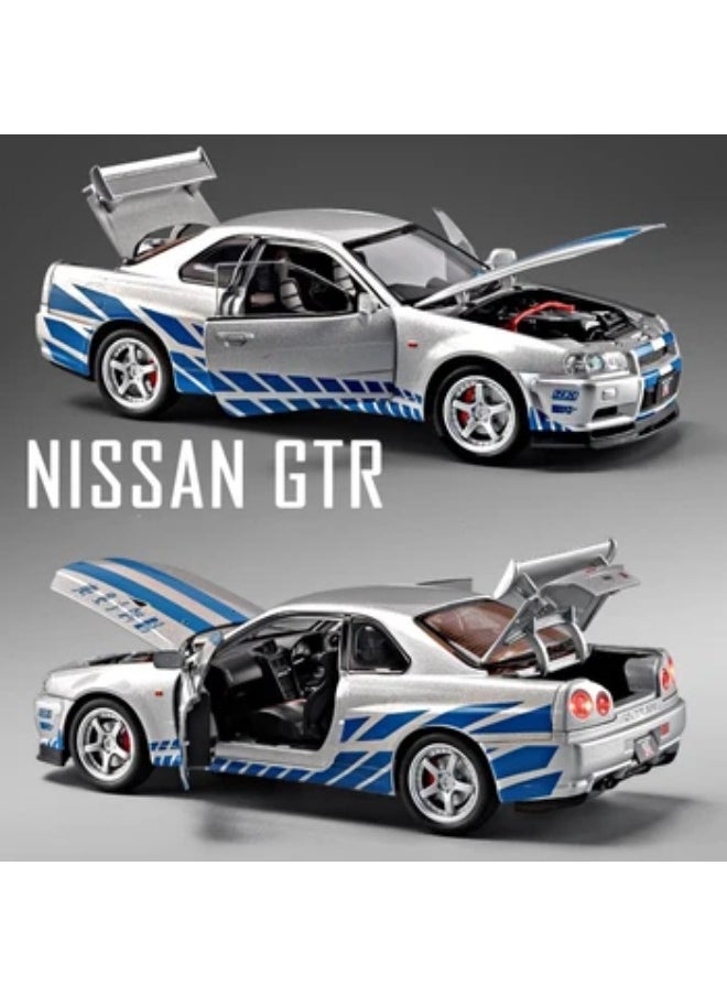 1:24 Nissan Skyline Ares GTR R34 Alloy Sports Car Model Diecasts Metal Racing Car Vehicles Model Sound Light Childrens Toys Gift