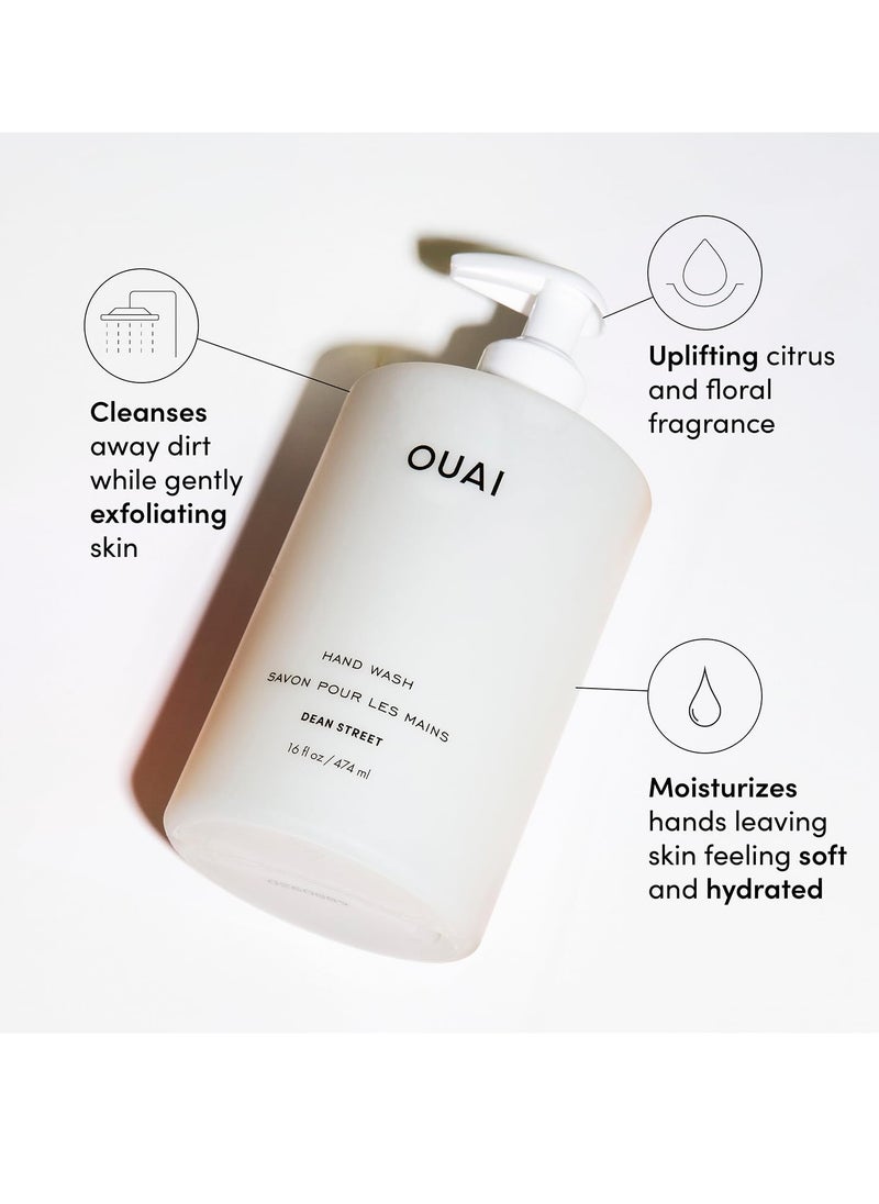OUAI Hand Wash - Liquid Hand Soap with Jojoba, Avocado, & Rose Hip Oil for Replenished Skin - Gentle Exfoliating Bathroom + Kitchen Hand Soap (16 Fl Oz)