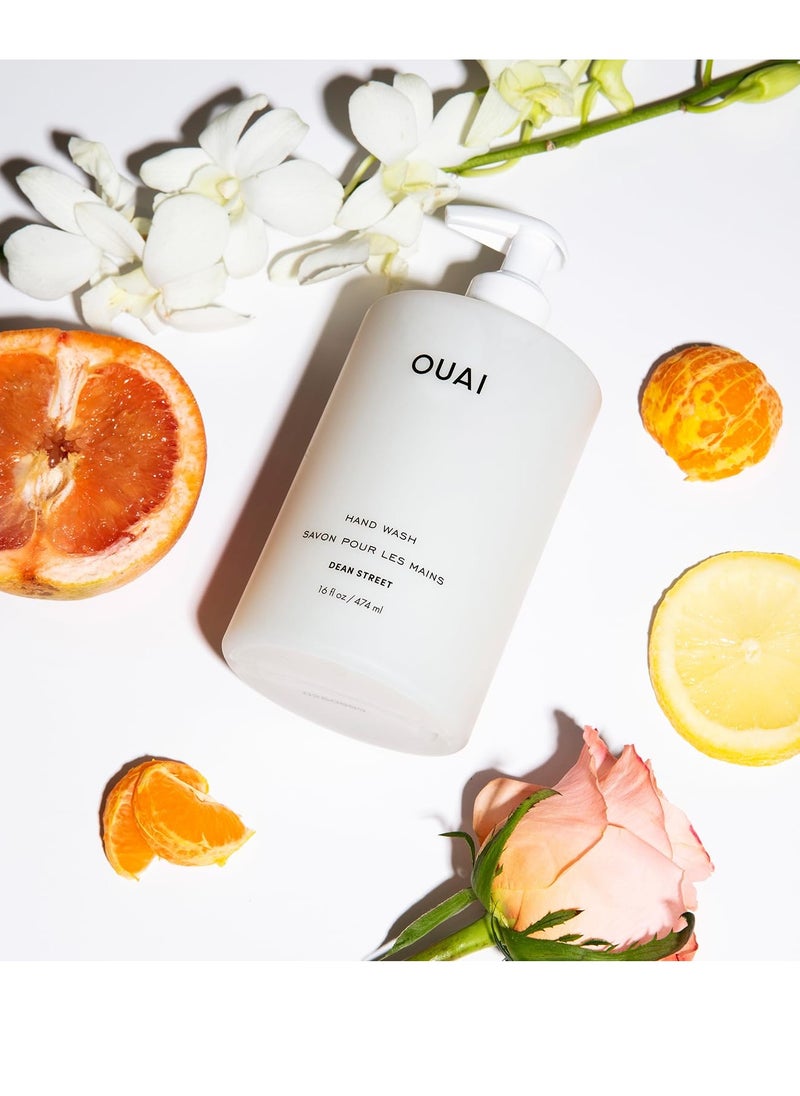 OUAI Hand Wash - Liquid Hand Soap with Jojoba, Avocado, & Rose Hip Oil for Replenished Skin - Gentle Exfoliating Bathroom + Kitchen Hand Soap (16 Fl Oz)